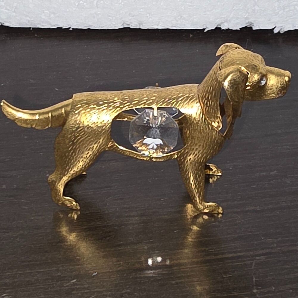 Dog Mini Figurine Gold Plated Swarovski Crystal Elements 3"W - Picture 11 of 12